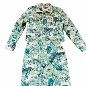 KETTY & DIANE Women 2PC Green Yellow Floral Beaded Skirt Size 4p Jacket Size 6p